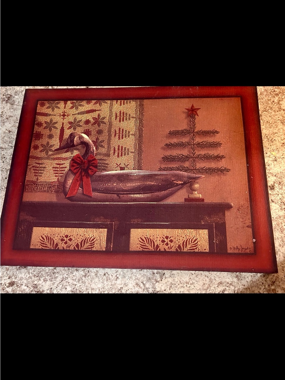 Rustic Red Holiday Tabletop Art Print - Home Holiday - Mallard Duck